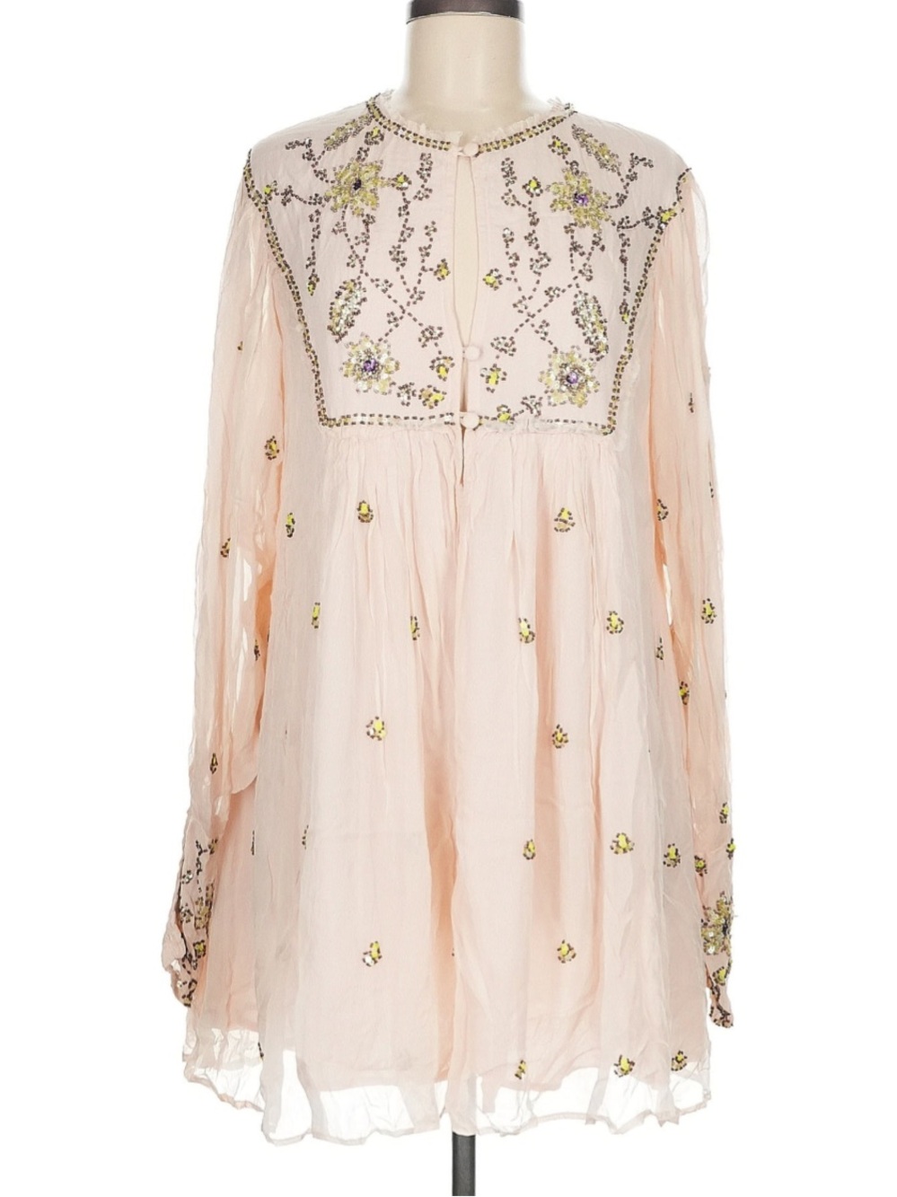 Free people Embroidered long sleeve mini dress size M NWT